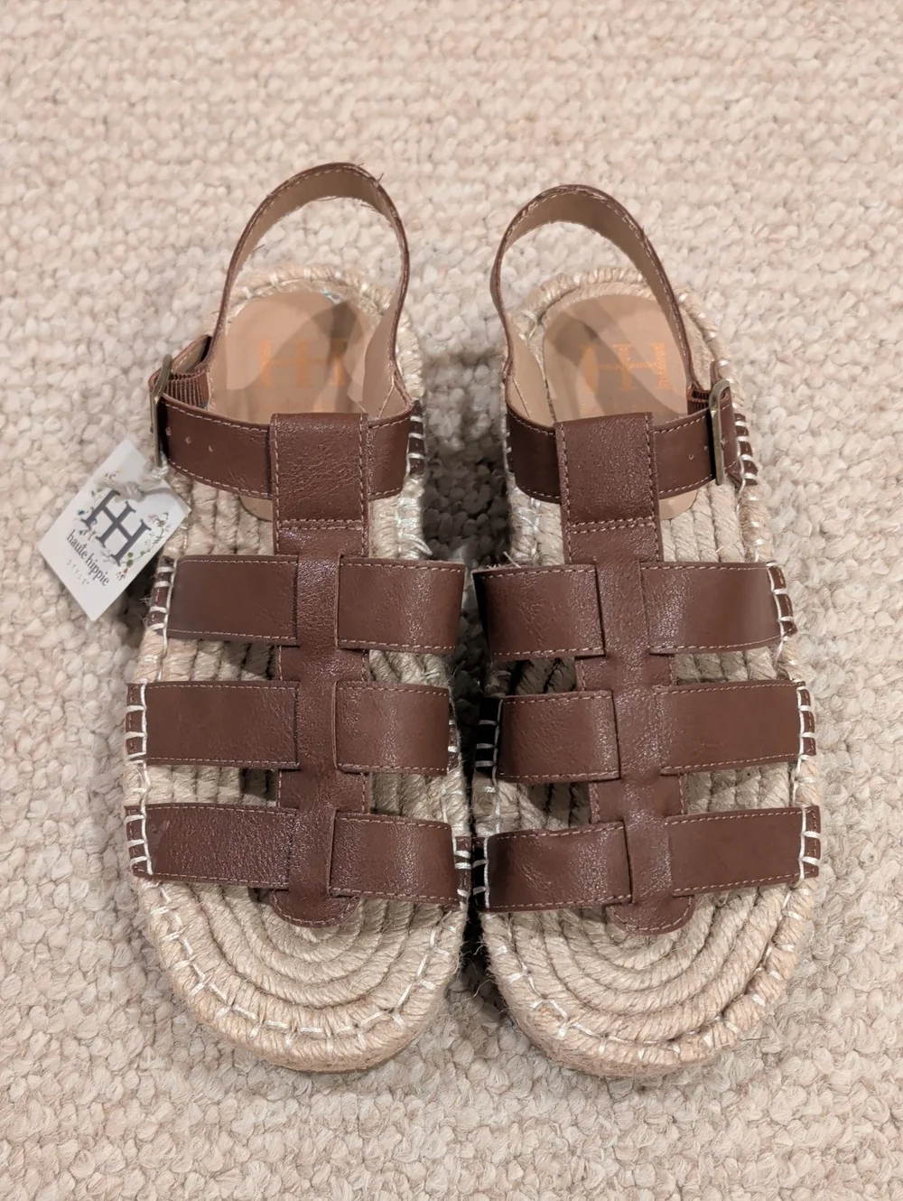 Haute Hippie strappy flat espadrille sandals in tan with a jute-wrapped sole